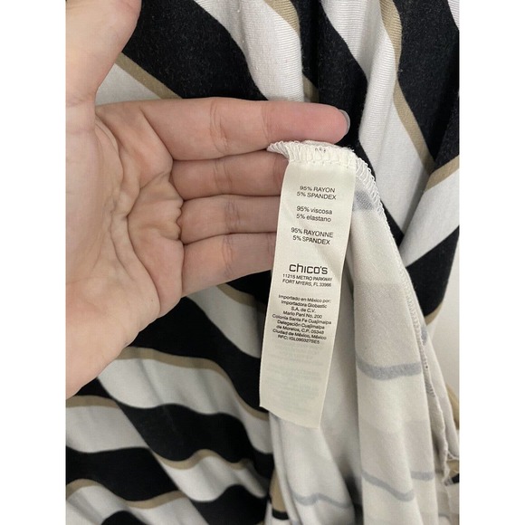 WOMEN'S CHICO'S ZENERGY BLACK WHITE TAN STRIPED SHORT SLEEVE MAXI DRESS SIZE 0 - Picture 5 of 6